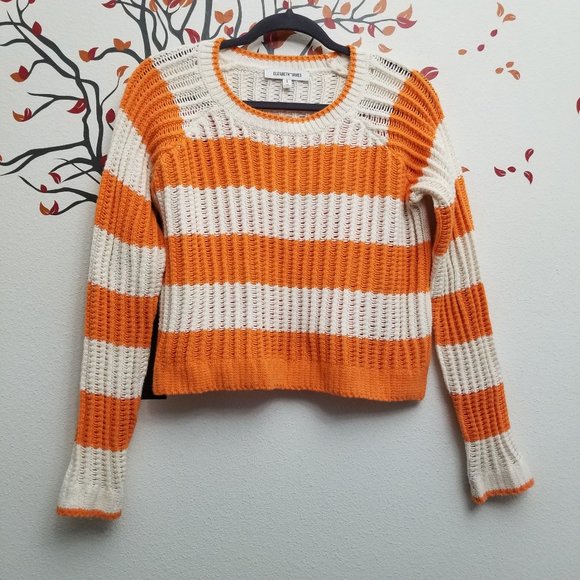 Elizabeth and James Orange Stripe Crop Sweater S - Picture 2 of 9